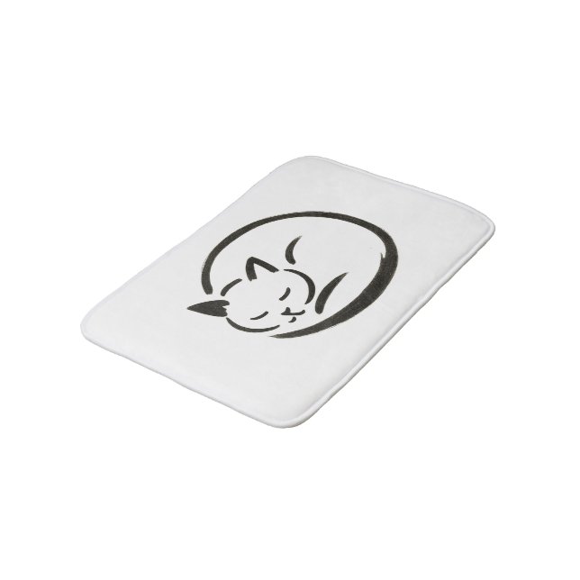 Minimalistische Schlafkatze - Tintenbürste Design  Badematte (Schrägansicht)