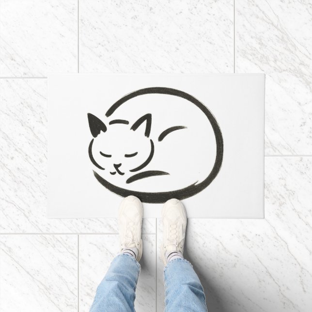 Minimalistische Schlafkatze - Tintenbürste Design  Fußmatte (Indoor)