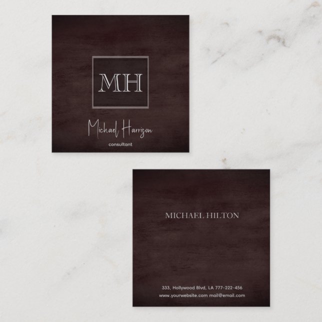 Minimalistische, schlicht-braune Textur, Monogramm Quadratische Visitenkarte (Vorne/Hinten)