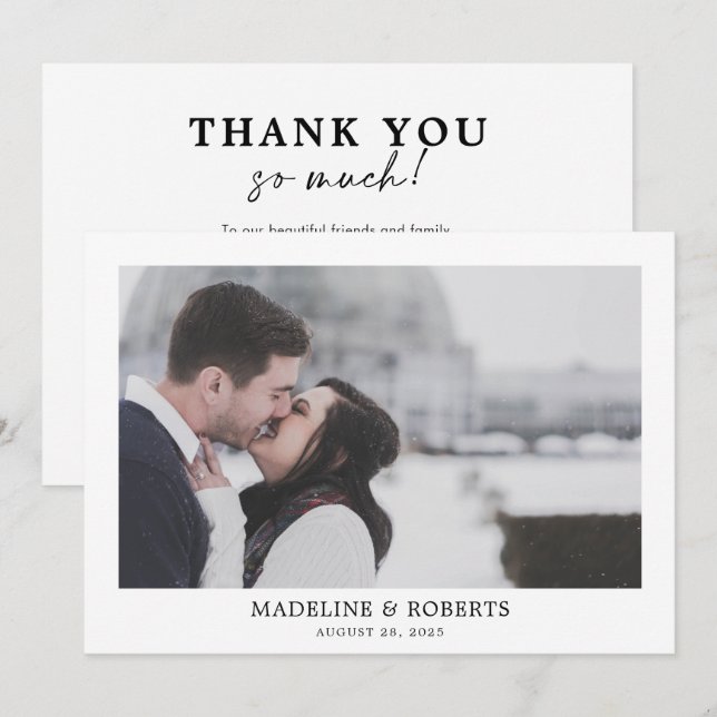 Minimalistische Schlichte Foto Hochzeit Dankeskarte (Vorne/Hinten)
