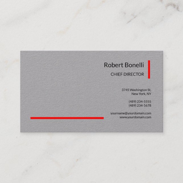 Minimalistische Schlichte Grau Rot Moderne Profess Visitenkarte (Vorderseite)