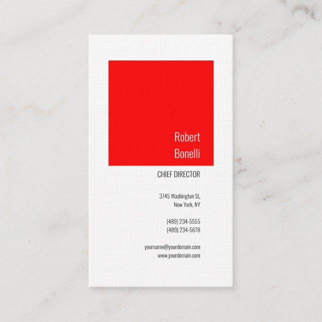 Minimalistische Schlichte moderne Linde Rot Weiß Visitenkarte (Vorderseite)