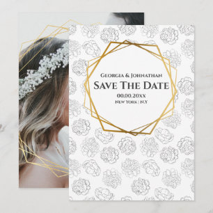Minimalistische schlichte Rose Schwarz-weißes Foto Save The Date