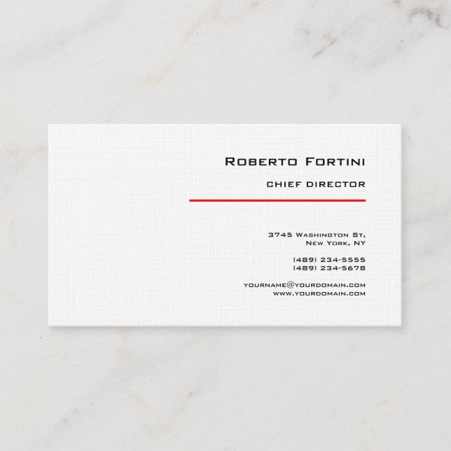 Minimalistische Schlichte Rot-Weiß-Modern-Premium- Visitenkarte (Vorderseite)