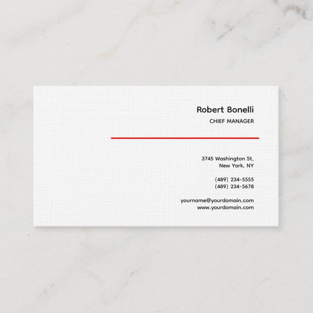 Minimalistische Schlichte Rot-Weiß-Modern-Premium- Visitenkarte (Vorderseite)