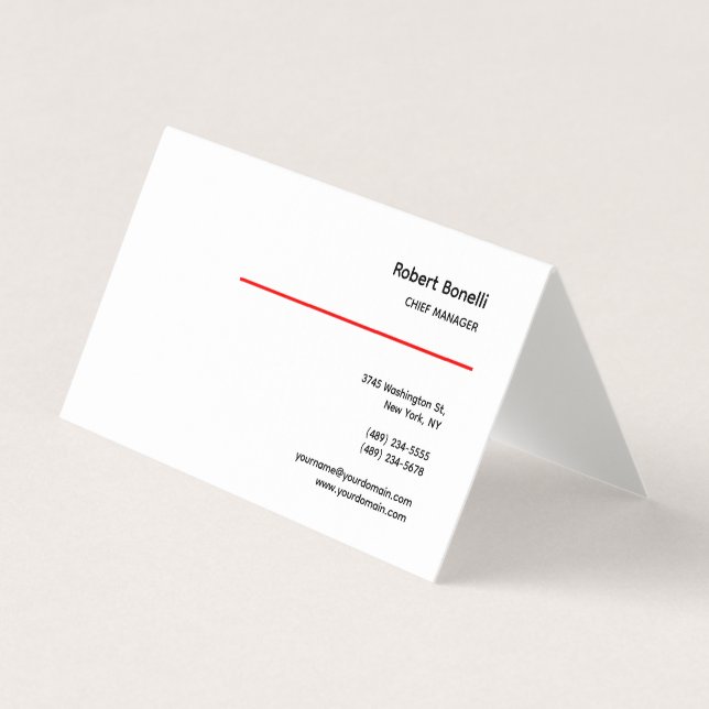Minimalistische Schlichte Rot-Weiß-Modern-Premium- Visitenkarten (Vorderseite)