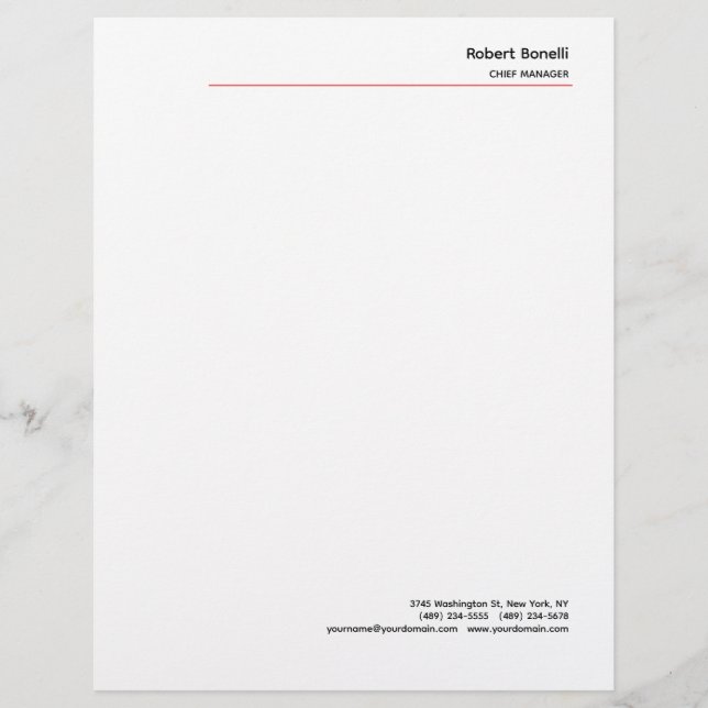 Minimalistische Schlichte Rot-Weiß-Moderne Briefbogen (Vorderseite)
