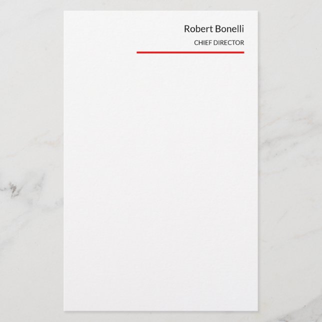 Minimalistische Schlichte Rot-Weiß-Moderne Briefpapier (Vorderseite)