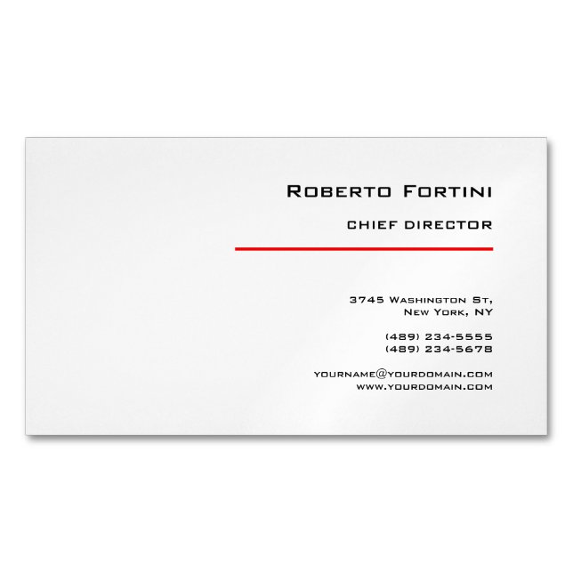 Minimalistische Schlichte Rot-Weiß-Moderne Magnetische Visitenkarte (Vorderseite)