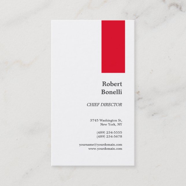 Minimalistische Schlichte Rot-Weiß-Moderne Visitenkarte (Vorderseite)