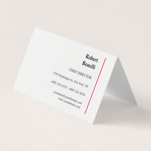 Minimalistische Schlichte Rot-Weiß-Moderne Visitenkarten (Vorderseite)