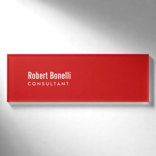 Minimalistische Schlichte Rot-Weiß-Standardgröße Namenschild