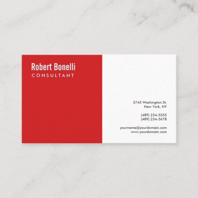 Minimalistische Schlichte Rot-Weiß-Standardgröße Visitenkarte (Vorderseite)