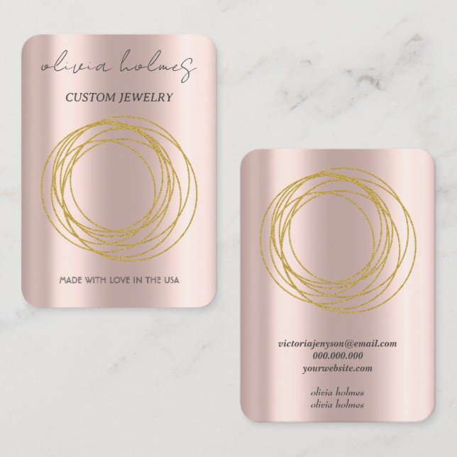 Minimalistische Schmuckkarte mit goldener Rose Visitenkarte (Vorne/Hinten)