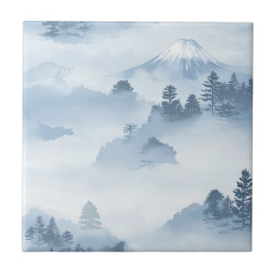 Minimalistische schneebedeckte Berge Blau Weiß Fliese