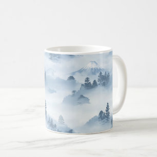 Minimalistische schneebedeckte Berge Blau Weiß Kaffeetasse