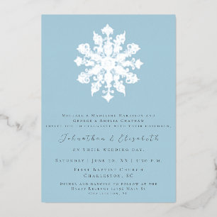 Minimalistische Schneeflocke   Eis Blue Wedding Folieneinladung