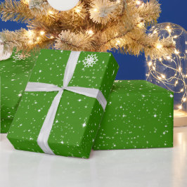 Minimalistische Schneeflocken auf festlich grün Geschenkpapier