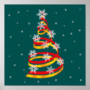Minimalistische Schneeflocken-Band-Weihnachtsbaum Poster
