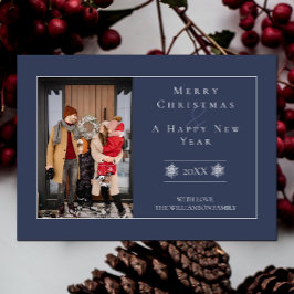 Minimalistische Schneeflocken | Blue Foto Card Feiertagskarte