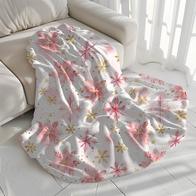 Minimalistische Schneeflocken in Rosa und Gold Sherpadecke (pink and gold winter snowflake sherpa blanket on couch christmas holidays)