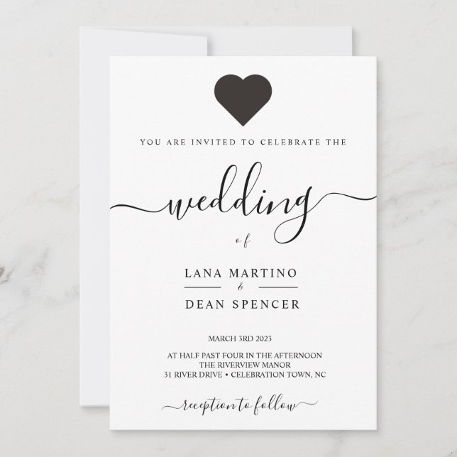 Minimalistische, schöne LoveHeart Hochzeit Einladu Einladung (Vorderseite)