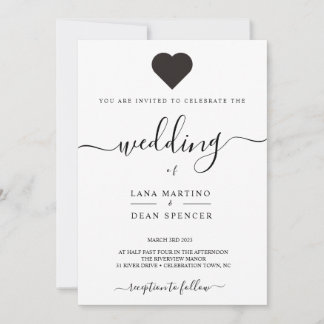 Minimalistische, schöne LoveHeart Hochzeit Einladu Einladung