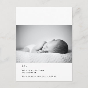 Minimalistische Schreibmaschine Hi neues Baby-Foto Postkarte
