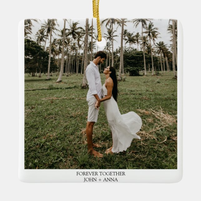 Minimalistische Schreibmaschine Hochzeit Foto Keramikornament (Vorderseite)