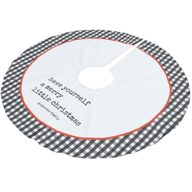 Minimalistische Schreibmaschine Kariert Merry Litt Polyester Weihnachtsbaumdecke (Schrägansicht)