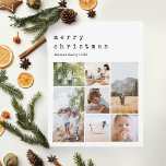 Minimalistische Schreibmaschinenweihnachtsfamilie  Feiertagskarte<br><div class="desc">Diese schlichte und moderne Kollektion aus dem Foto der Familie Merry Christmas card bietet Ihnen einen Ort, um Ihre Namen hinzuzufügen, und eine Nachricht auf der Rückseite in schöner Schrift-Typografie, sowie Raum für Sie, um Ihre eigene Foto-Montage (mit Platz für sieben Fotos). Die perfekte Weihnachtskarte für Ihre Familie, um diesen...</div>