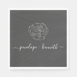 Minimalistische Schrift Blumen Schwarz-Weiß-Hochze Serviette