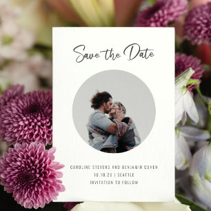 Minimalistische Schrift Kreis Foto Hochzeitspaar Save The Date