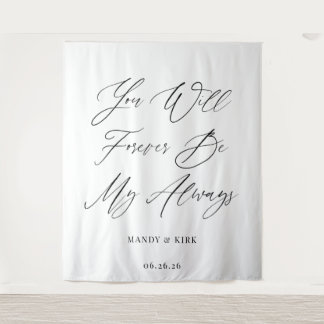 Minimalistische Schrift personalisierte Hochzeitsk Wandteppich