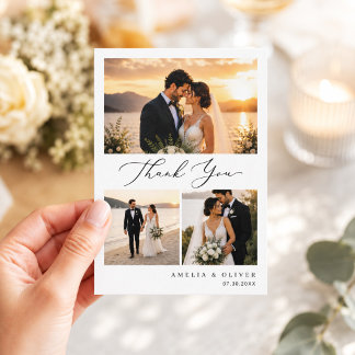 Minimalistische Schriftfoto-Collage-Hochzeit Dankeskarte