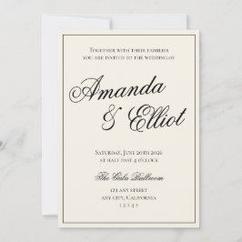 Minimalistische Schwarz-Beige-Script-Hochzeit Einladung