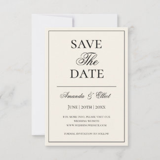 Minimalistische Schwarz-Beige-Script-Hochzeit Save The Date
