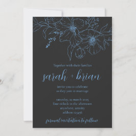 Minimalistische Schwarz-Blau-Hochzeitskarte Einladung