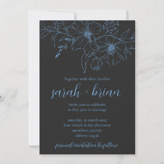 Minimalistische Schwarz-Blau-Hochzeitskarte Einladung