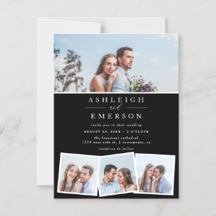 Minimalistische Schwarz-Foto-Collage Hochzeit Magneteinladung