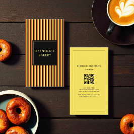 Minimalistische schwarz-gelbe Streifen Bakery QR C Visitenkarte