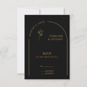 Minimalistische Schwarz-Gold-Arch-Wildblume RSVP Karte