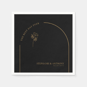 Minimalistische Schwarz-Gold-Arch-Wildblume Serviette