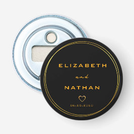 Minimalistische Schwarz-Gold-Blumen-Hochzeit Flaschenöffner