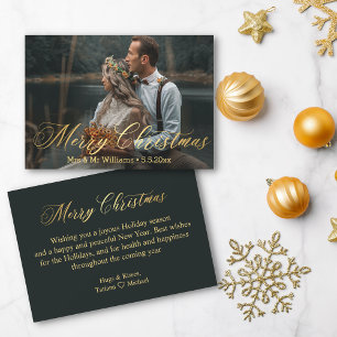 Minimalistische Schwarz-Gold-Foto-Weihnachtskarte Mitteilungskarte