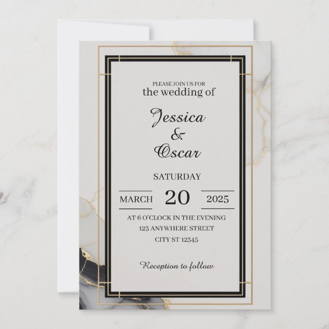 Minimalistische Schwarz-Gold-Hochzeit Einladung (Vorderseite)