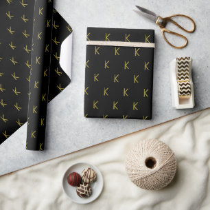 Minimalistische Schwarz-Gold-Monogramm Geschenkpapier