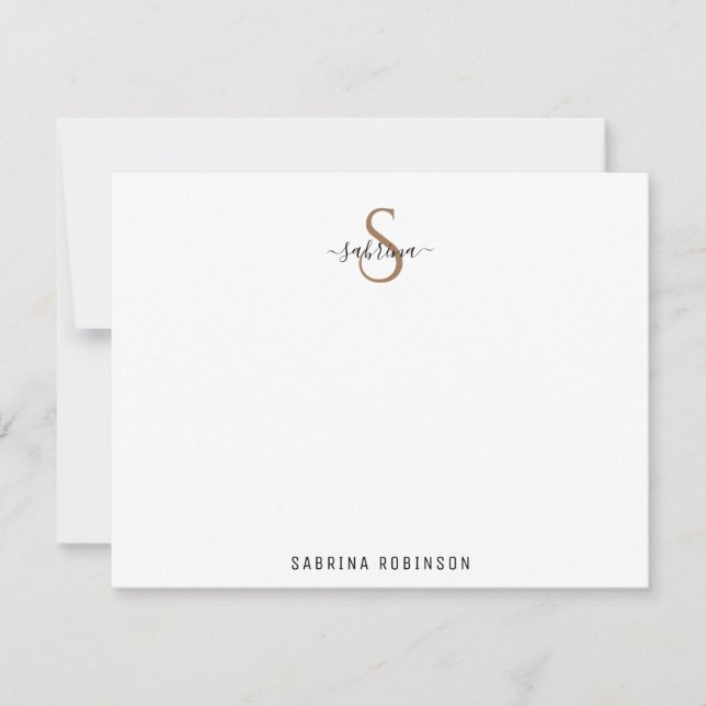 Minimalistische Schwarz-Gold-Monogramm-Note-Karte Mitteilungskarte (Vorderseite)