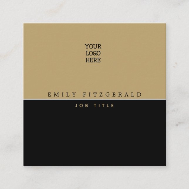 Minimalistische Schwarz/Gold Typografie/Ihr Logo Quadratische Visitenkarte (Vorderseite)