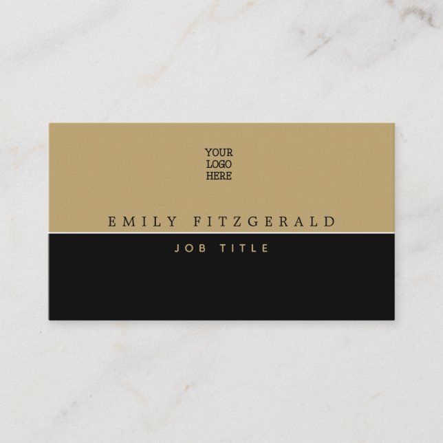 Minimalistische Schwarz/Gold Typografie/Ihr Logo Visitenkarte (Vorderseite)